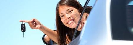 Women enjoying new car 